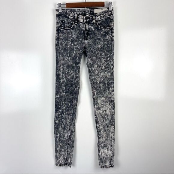 Rag & Bone The Skinny Jeans Acid White Black Acid Wash Mid Rise Women's Size 25 - Picture 1 of 9